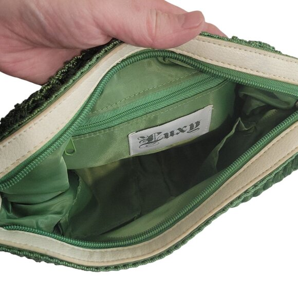 Luxy Green Crochet Shoulder Bag With Zipper Accents - Handmade Boho Style - Picture 9 of 12